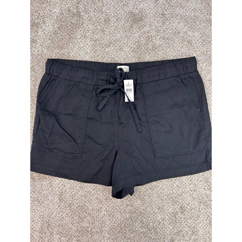 New Loft Womens Black Cotton Drawstring Elastic Waist Casual Shorts XL NWT